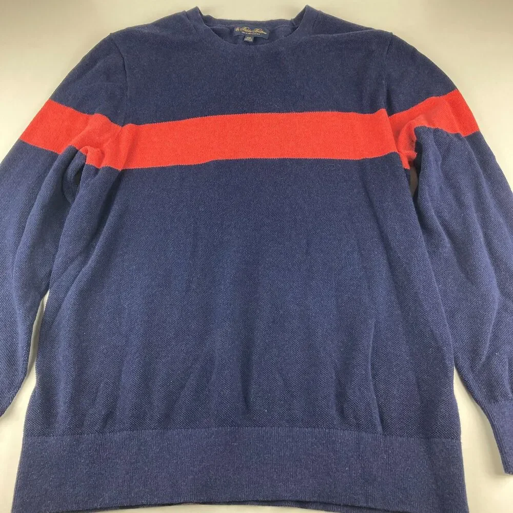 Brooks Brothers Supima Cotton Sweater Mens XXL Navy Red Stripe Crewneck